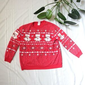 Scoop of Spumoni red puff paint cat and fish and flower sweater